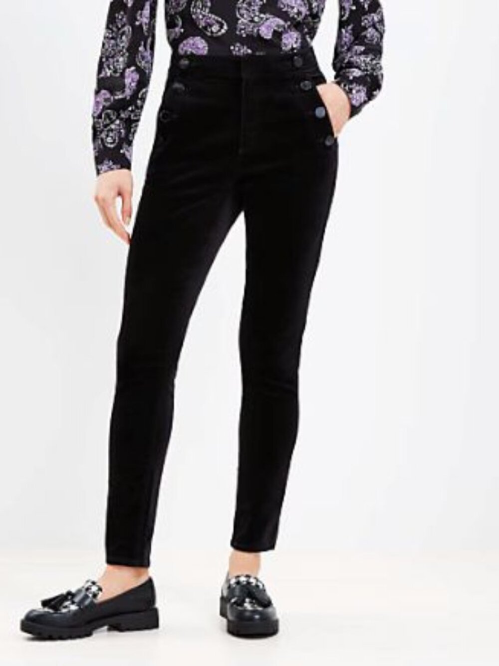 LOFT | Mariner Skinny Pants in Black Velvet | 29/8